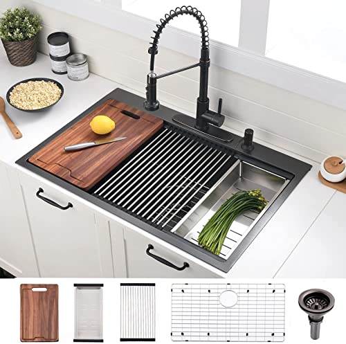 30 Inch Black Drop in Kitchen Sink (30"L x 22"W x 10"D / Black)
