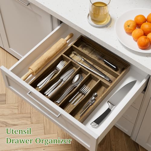 Acacia Wood Silverware Drawer Organizer (7 Slots)