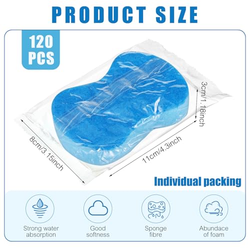 120 Pcs Individually Wrapped Sponges Kitchen Bulk Non Scratch Scouring Sponges for Dishes Household Cleaning Travel Apartments Hotel Car (Blue)