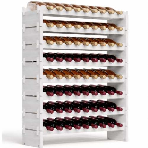 72 Bottle Wine Rack Stackable Bamboo Freestanding (72 Bottle - White)