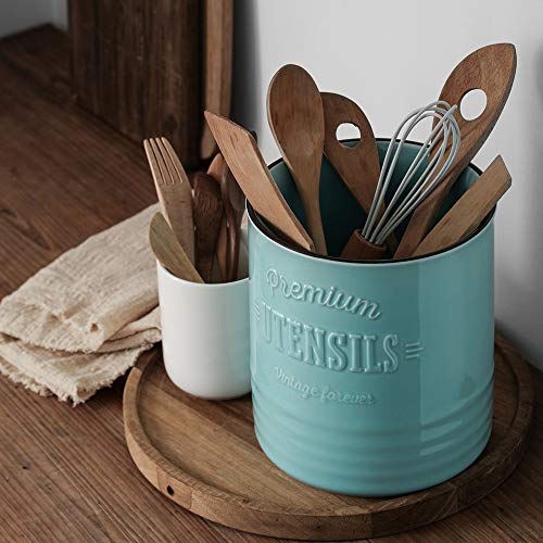 7.2" Large Ceramic Utensil Holder for Kitchen Counter (7.2 Inch / Turquoise)