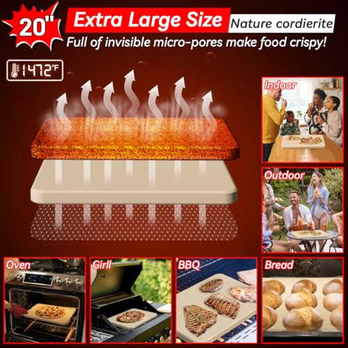20''Pizza Stone for Oven and Grill with Pizza Peel (20 x 13.5 inch)