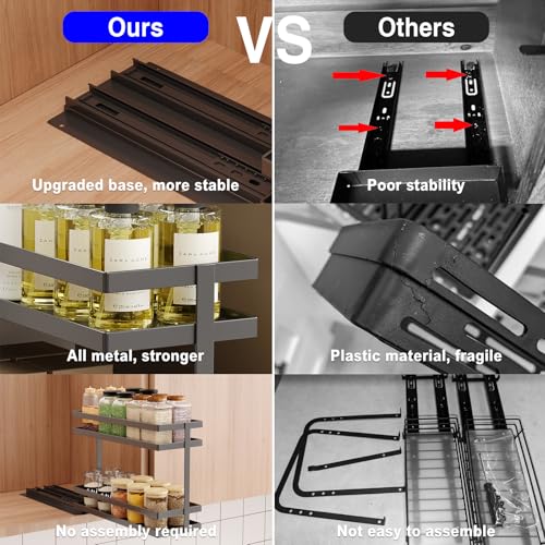 4 Pack Pull Out Spice Rack Organizer for Cabinet (Black(Metal))