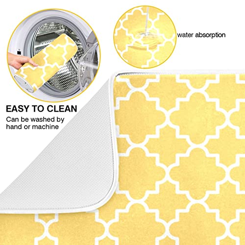 Super Absorbent Dish Drying Mat (Quatrefoil Lattice Yellow Pattern / 16" x 18")