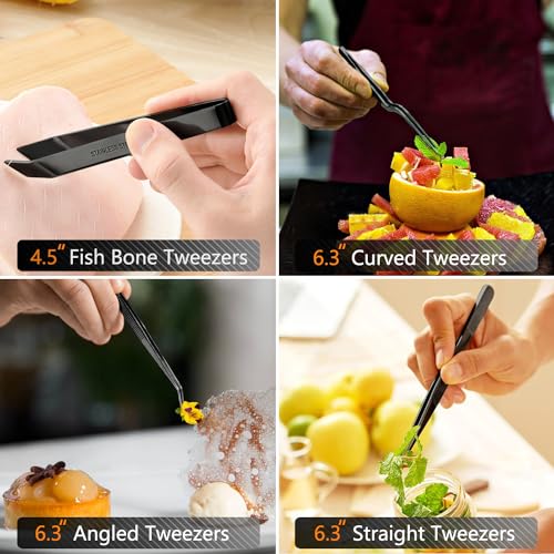6 Pcs Cooking Tweezer Tongs (12-Inch and 6.3-Inch (6Pcs) / Black)