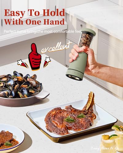 Electric Salt and Pepper Grinder Set with Storage Base (Green)