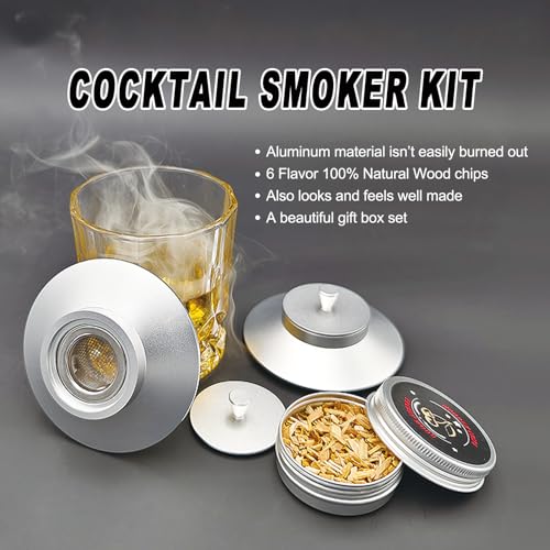 Whiskey Smoker Kit with 6 Chips (Silver)