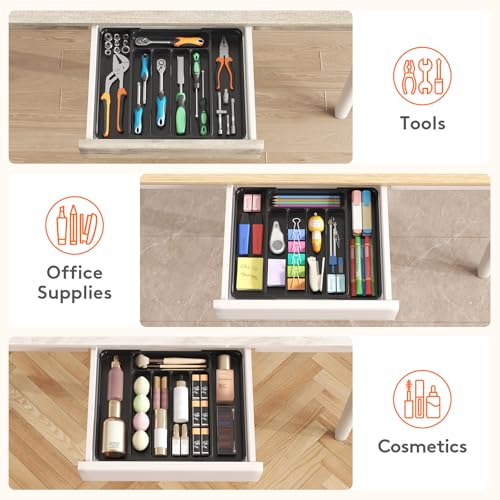 Silverware Organizer for Drawer (Black / Medium Slim(8.1-13.9''W x 11.3''D))