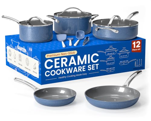 Bakken 12 Piece Ceramic Cookware Set (Blue / Pack of 12)
