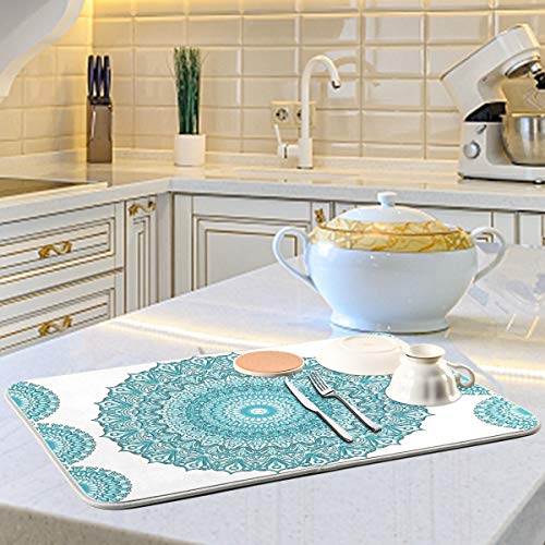 Super Absorbent Dish Drying Mat (Turquoise Mandala / 18" x 24")
