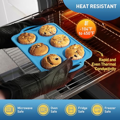 2 Packs 6 Cups Silicone Muffin Pan with Metal Reinforced Frame Jumbo Size Cupcake Pan Tray Egg Bites Silicone Molds Muffin Tin Tart Pans Bundt Pan Reposteria Accesorios Moldes Para Pasteles (2pc: 6-Cup Jumbo / Blue)