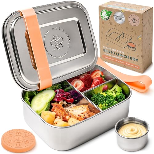 Stainless Steel Bento Box + Condiment Container (Orange / 27oz / 800ml)