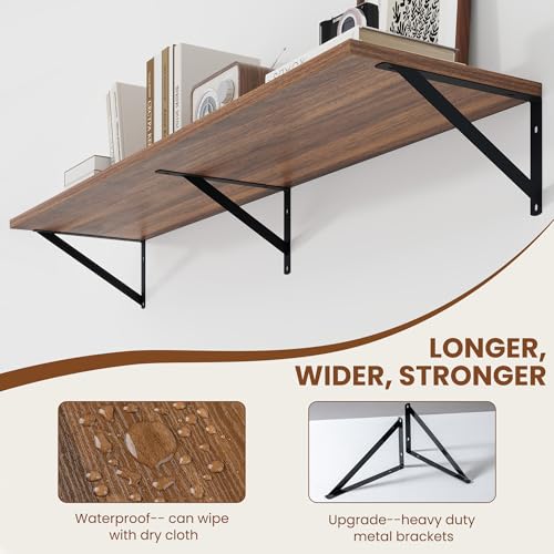 48W x 12D Deep Floating Shelves Set of 2 Walnut (Walnut With Black Metal Bracket / 48wx12dx5.8h)