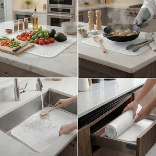 Silicone Dish Drying Mat for Multiple Usage (White / 24"L x 18"W)