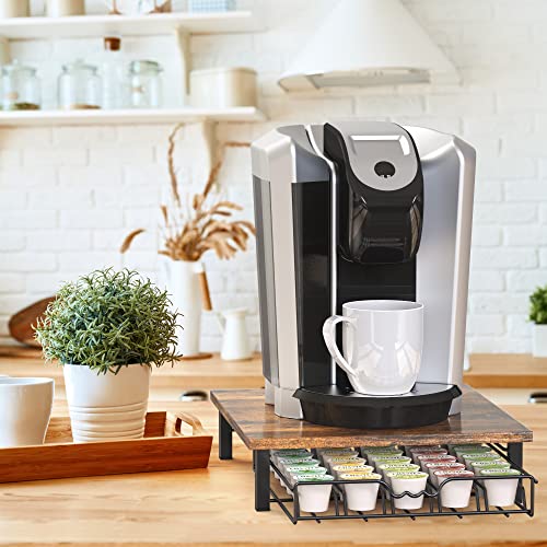 K Cup Holder Drawer for 30 Coffee Pods Storage (30 Capsules / Rustic Brown with Wood Top)