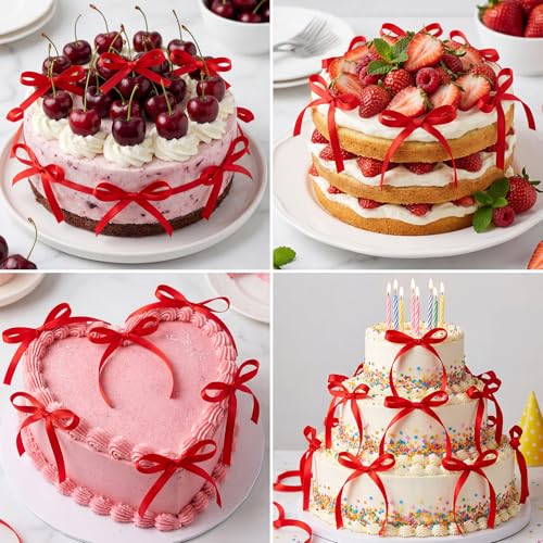 30 Pack Red Ribbon Bows for Cake Bow Cake Toppers (Red)