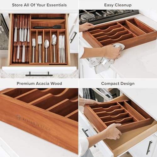 Silverware & Utensil Drawer Organizer (Natural Acacia / From 10.5" to 19" Wide)