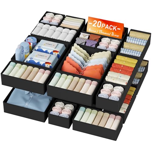 Drawer Organizer Clothes Storage (Black / 20 Pack)