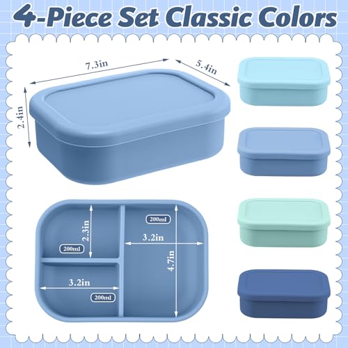 4 Pcs Silicone Bento Box (Macaron Blue)