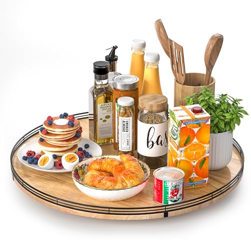 21 Inch Extra Large Farmhouse Oak Lazy Susan Organizer