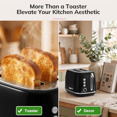 2 Slice Retro Stainless Steel Toaster with Bagel (2 Slice / Black)