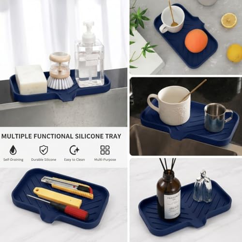Silicone Soap Dish with Drain Spout (Navy Blue / M(9.6"×5.3"))
