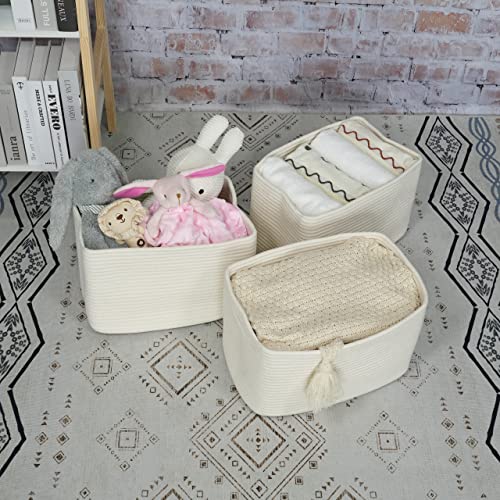 Woven Cotton Rope Storage Baskets 15x10x9.3" 3 Pack White (White)