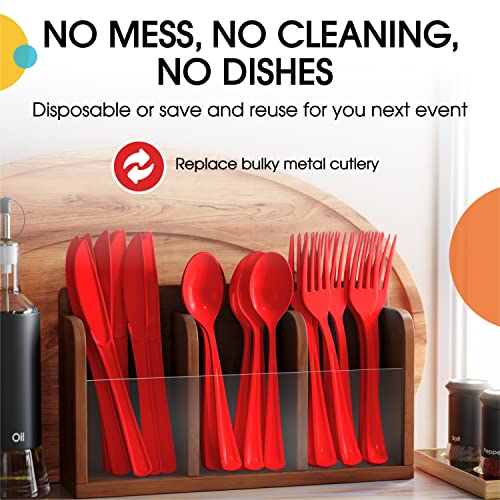 Red Plastic Forks 200 Pieces Red Forks Disposable Utensils Heavy Duty Plastic Cutlery Set Disposable Cutlery Sets Flatware Sets Silverware Set Party Supplies & Party Tableware (Red / Forks)