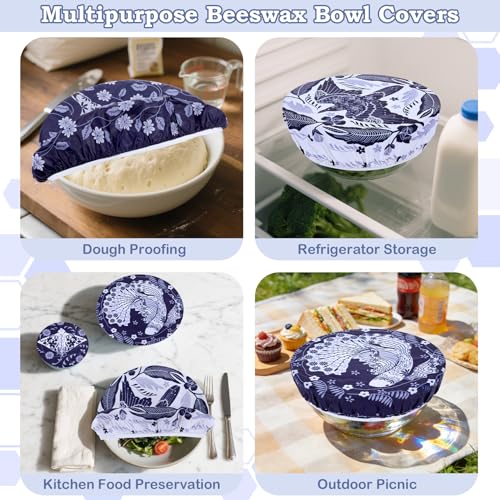 5Pcs Reusable Beeswax Elastic Bowl Covers for Bread Proofing and Food Cover (Humpback Whale)