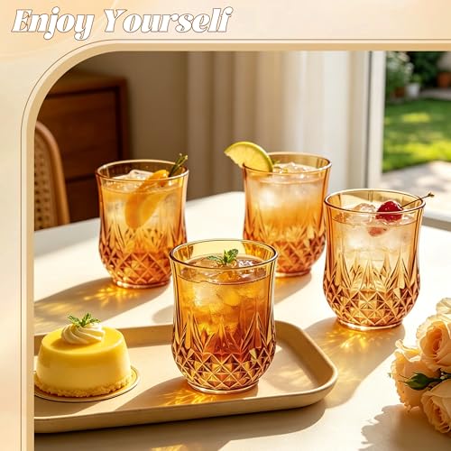 24 Pack Plastic Stemless Wine Glasses (Amber)