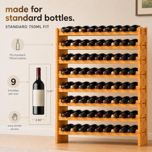 72 Bottle Wine Rack Stackable Bamboo Freestanding (72 Bottle)