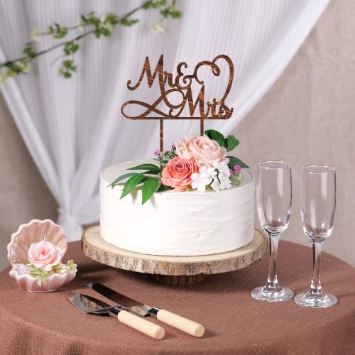 Mr & Mrs Wedding Cake Topper in Wood (Walnut Finish D2)
