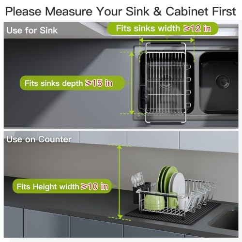 in Sink Dish Drying Rack with Mat (Silver / For 12"-30"w Sink, with Mat)