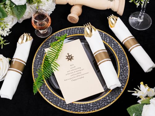 400PCS Gold Wrapped Silverware Set Disposable Hammered for Weddings (Gold - Hammered)