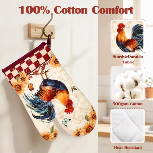 Rooster Oven Mitts and Pot Holders Set (Rooster / Oven Mitt x2 & Pot Holder x2)