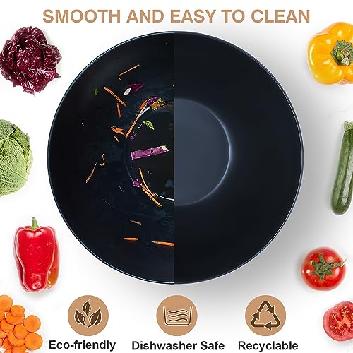 11.3" Extra Large Salad Bowl with Wooden Lid & Servers (11.3 inch / Matte Black)