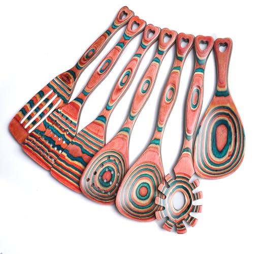 Pakkawood 7 Piece Wooden Cooking Utensils (Pinkish-Orange)