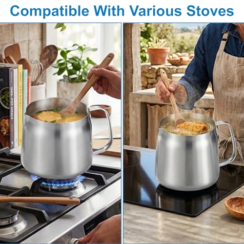 68oz Stainless Steel Oil Filter Pot with Deep Fryer Basket & Oil Strainer (2.1 quarts)