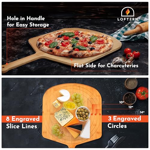 Wooden Pizza Peel 14 Inch Board with Engraved Sizes (Natural(14 inch))