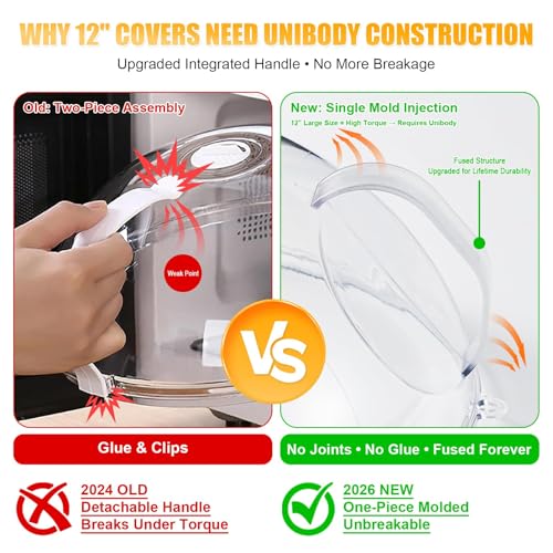 12" Clear Microwave Splatter Cover Integrated Handle BPA Free (12 inches (without water steamer) / Clear)