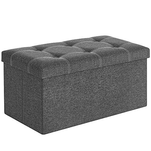 Ottoman Storage Bench (Dark Gray + White / 15"D x 30"W x 15"H (without Flipping Lid))