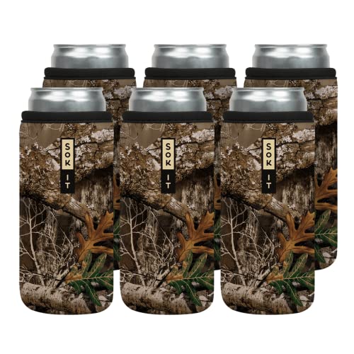 CanSok 6 Pack Sleeve for Beer & Soda Insulated Neoprene Cover (RealTree Edge Camouflage / 12oz Slim Can Sleeve - 6 Pack)