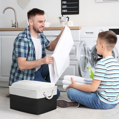 Storage Bins for Shelves (White & Black / Large - 15.7Lx11.8Wx8.3H)