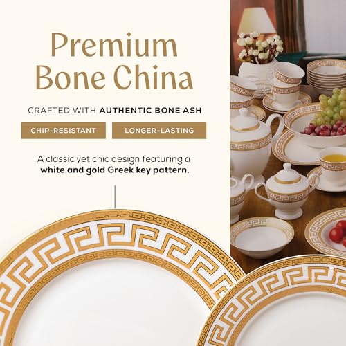 Golden Greek Key Bone China Dinnerware Set (57 Piece Set)