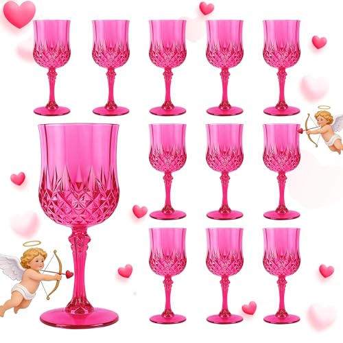 12Pack Plastic Wine Glasses (Hot Pink)