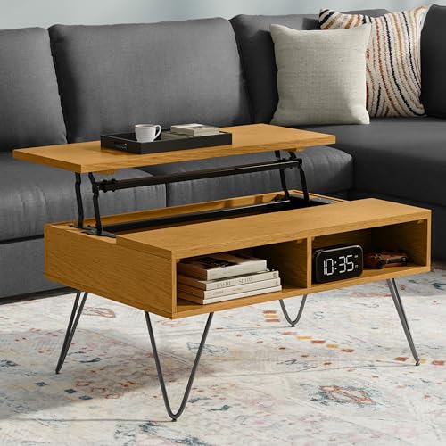 Hunter 36" Wide Oak Veneer Metal Rectangular Coffee Table in Oak