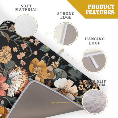 Vintage Floral Dish Drying Mat 18x24 inch Boho Flower Drainer Mats Fast Dry Absorbent Washable Dish Rack Pad Protector Kitchen Accessories (Vintage Floral / 18 x 24 inch)