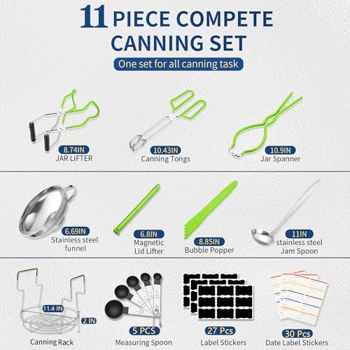Canning Supplies Starter Kit with Canning Rack (11-Pcs Rack Set / Neon Green)