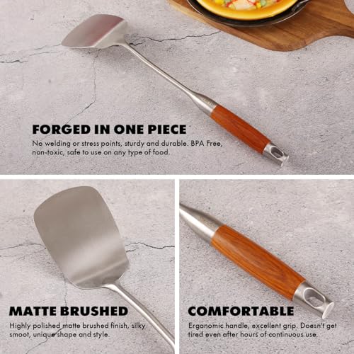 15” Metal Kitchen Utensils Set with RooseWood Handle (14-Pieces)