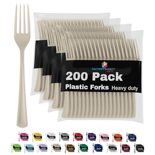 Ivory Plastic Forks 200 Pieces Ivory Forks Disposable Utensils Heavy Duty Plastic Cutlery Set Disposable Cutlery Sets Flatware Sets Silverware Set Party Supplies & Party Tableware (Ivory / Forks)